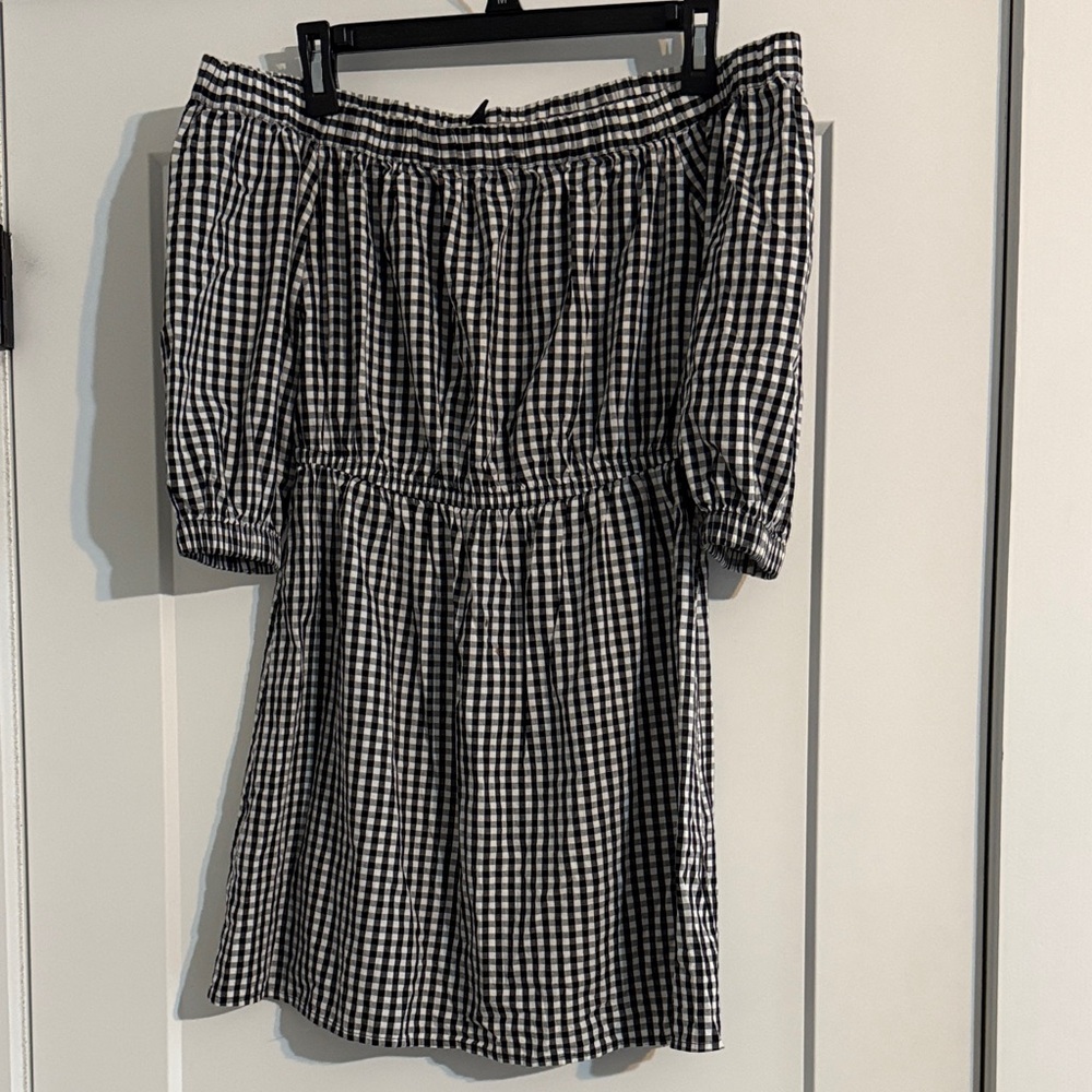 H&M Gingham Off-Shoulder Mini Dress